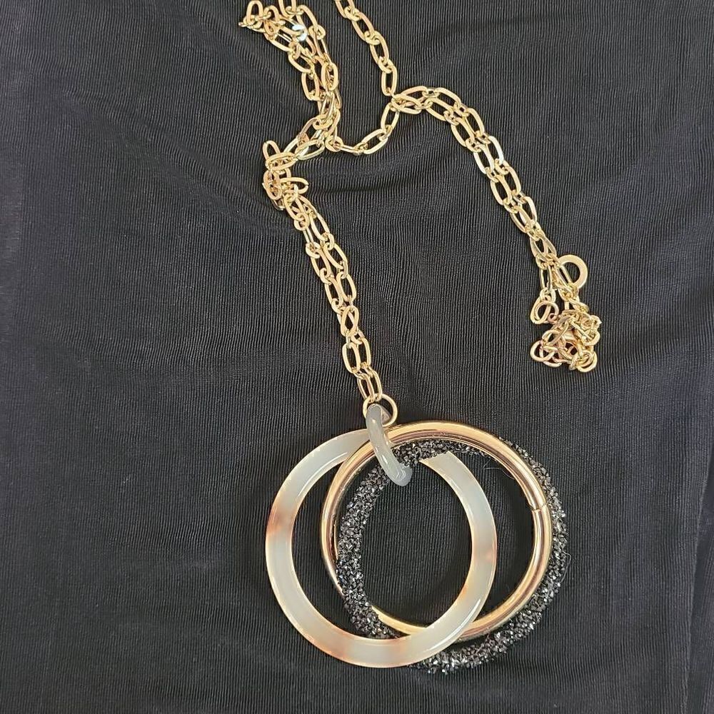 Fashion Jewelry Womens Tri Color Interlinked Circle Pendant Gold Chain Necklace